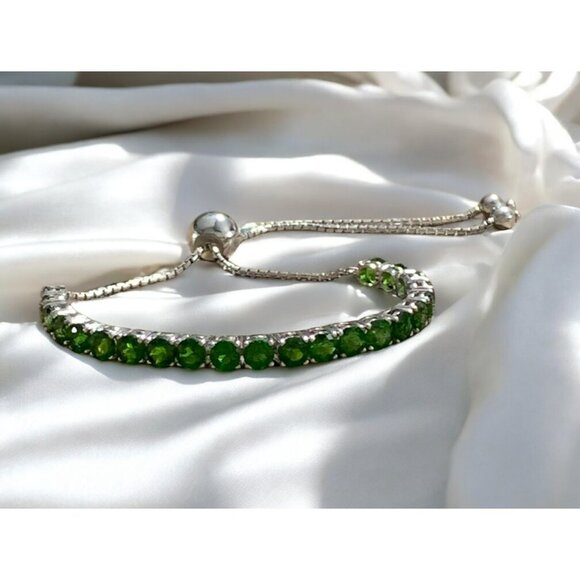 925 Silver Adjustable Bracelet Green Emerald Stones Thailand BBJ - Picture 5 of 8